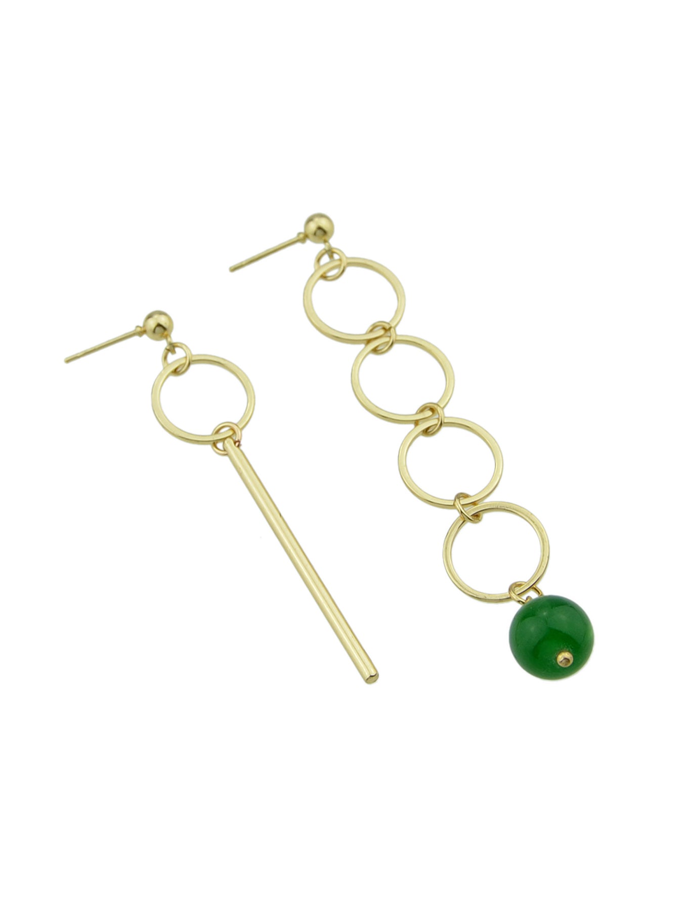 Women Party Decoration Circle Green Bead Round Strip Asymmetric Drop Earrings-3