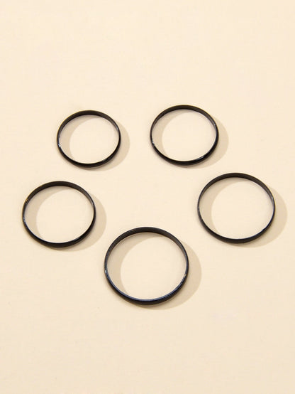 5pcs Punk Minimalist Simple Gothic Black Midi Stackable Finger Knuckle Rings set-3