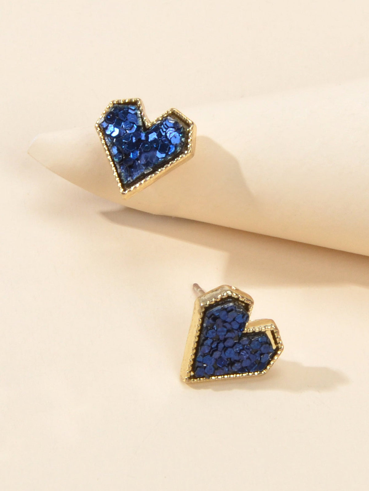 Cute Funny Blue Pink Shining Sequins Heart Stud Classics Wedding Party Earrings-3