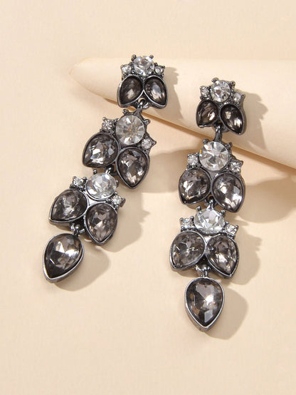 Textured Luxurious Shining Crystal Zircon Flower Water Drop Party Earrings Gift-3