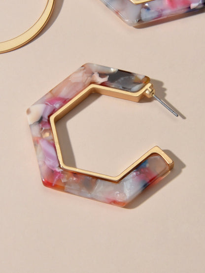 Boho Chic 2 pairs Multicolor Acrylic Square Circle Party Hoop Earrings set Gift-3