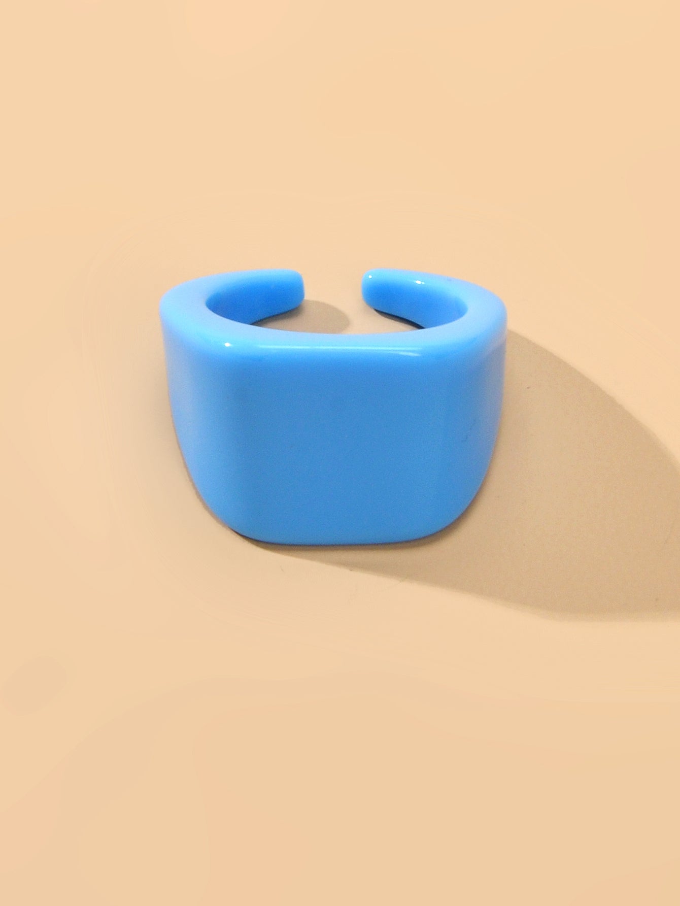 Ladies Jewelry Plastic Blue Squre Open Cuff Finger Trendy Chunky Ring for Women-3