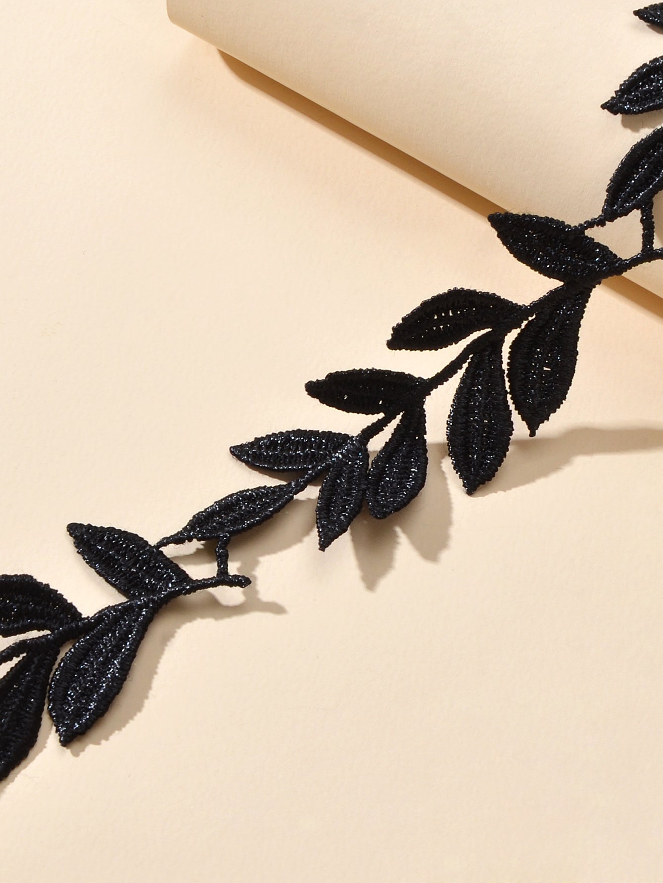 Boho Chic Style Black Ribbon Leaf Design Tied Adjustable Choker Necklace Collar-3