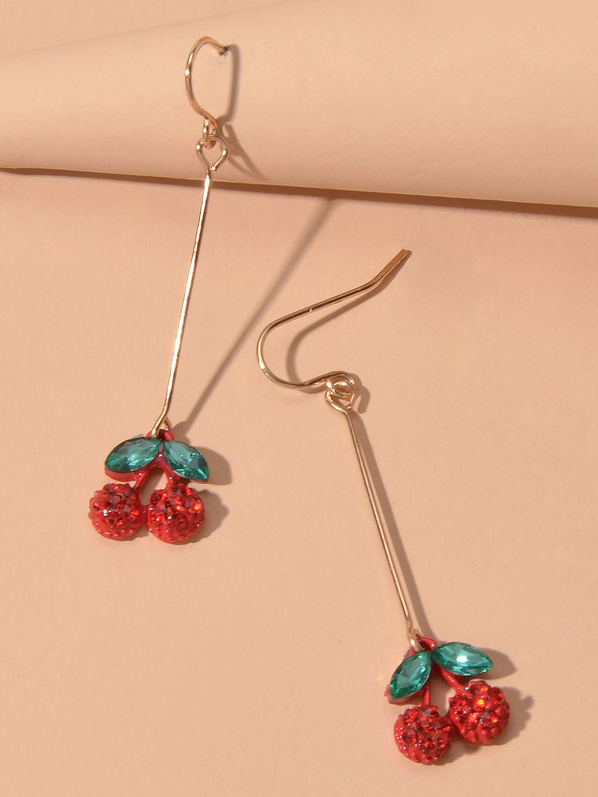 Gift Jewellery Cute Funny Green Crystal Red Cherry Long Dangle Pendant Earrings-3