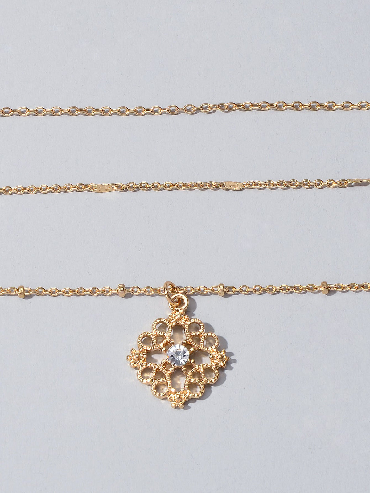 3pcs Female Jewelry Beautiful Multiple Gold Chain Flower Pendant Trendy Necklace-3