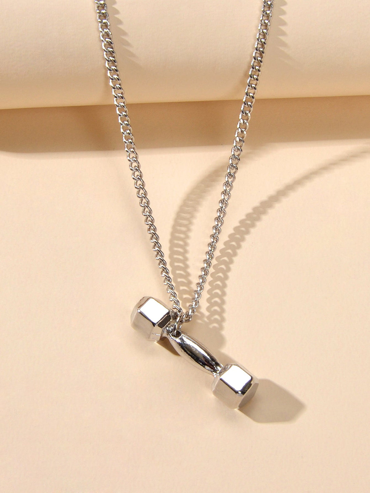 Party Decoration Silver Chain Dumbbell Charm Necklace Minimalist Punk Jewellery-3
