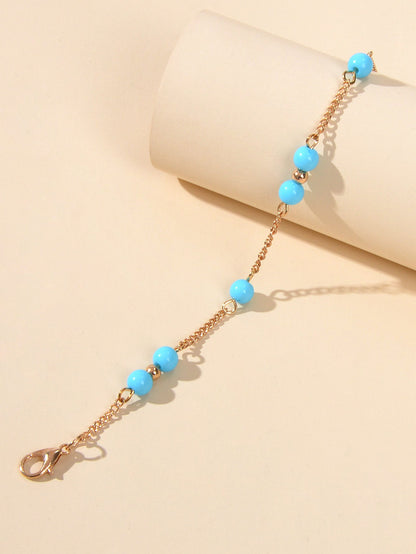 1pc Chain Blue Beads Anklet Boho Chic Barefoot Sandal Ankle Foot Beach Jewellery-3