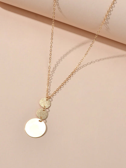 Unique Gold Chain Geometric Round Disc Minimalist Charm Necklace Trendy Jewelry