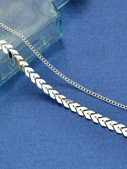 Female Gift Double layer Gold Silver Chain Short Clavicle Punk Collar Necklace-3