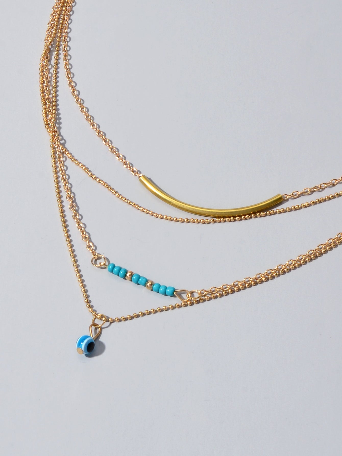 Boho Chic Blue Beads Jewelry Multilayer Gold Chain Round Pendant Ethnic Necklace-3
