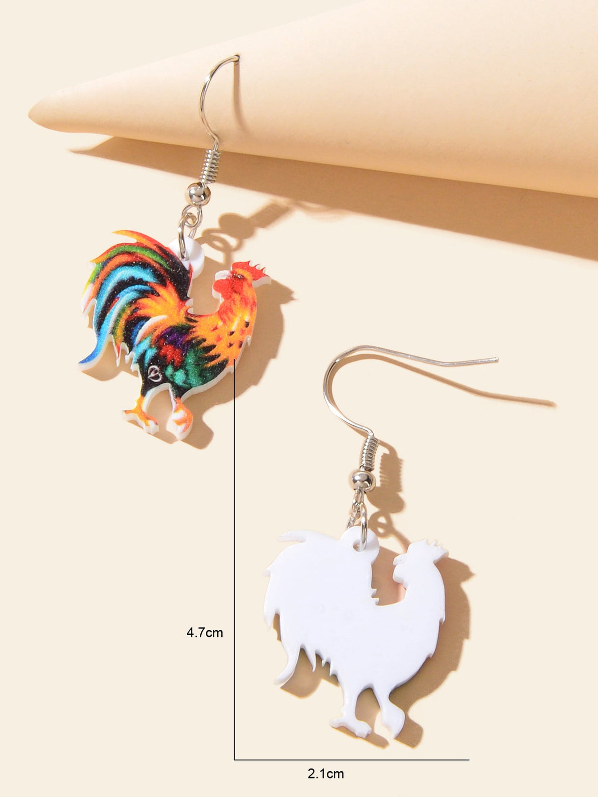 Statement Jewellery Colourful Cock Chicken Acrylic Dangling Rooster Earrings-3