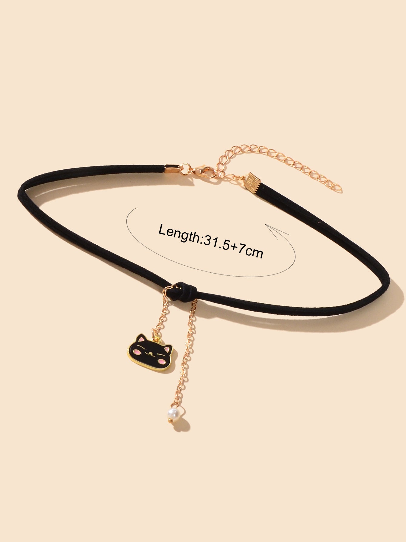 Black Choker Gold Chain Pearl Cat Charm Necklace Lovely Short Women Party Collar-3