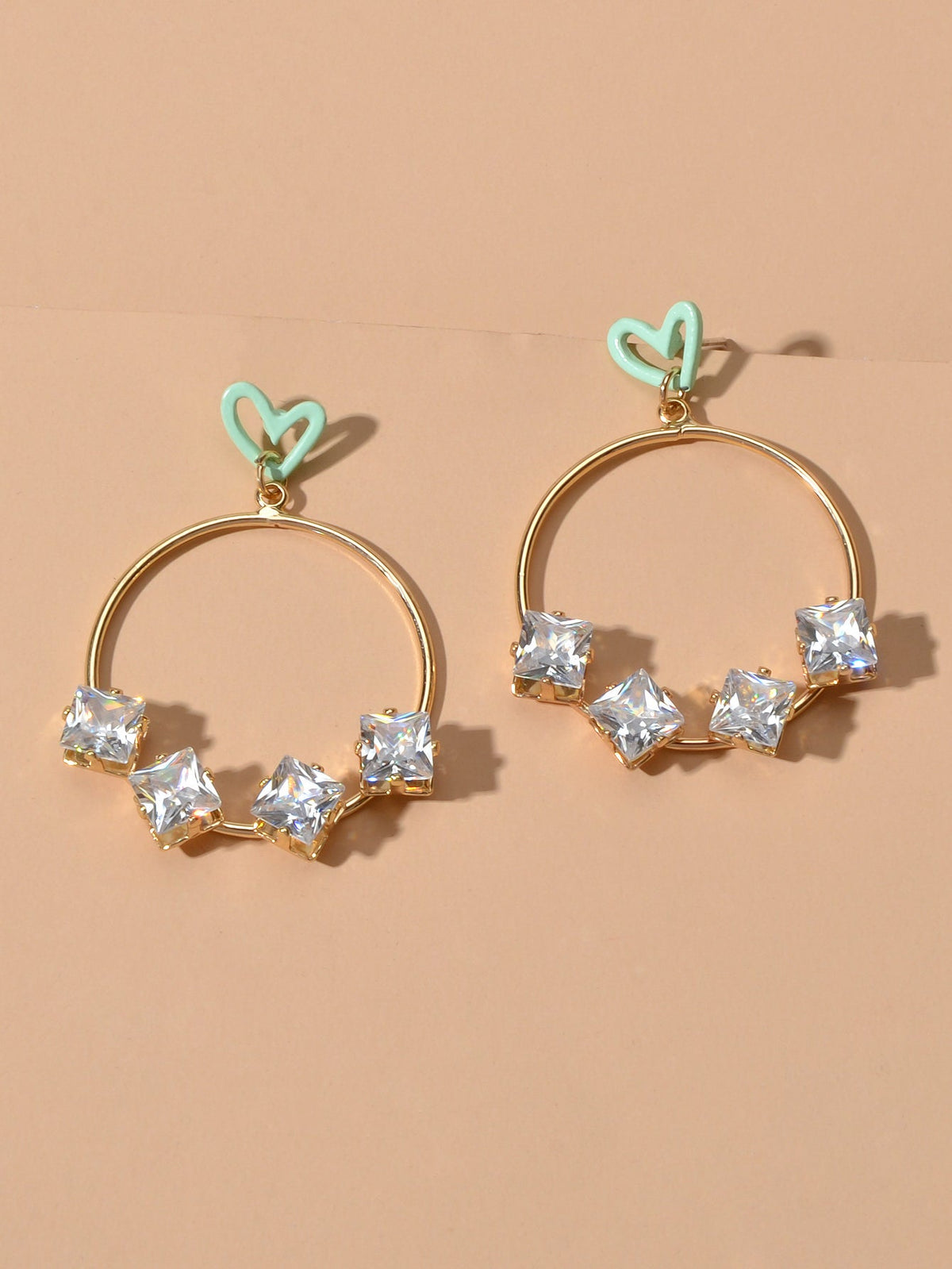 Trendy Simulated Diamond Love Heart Circle Dangle Earrings Nice Collection Gift-3