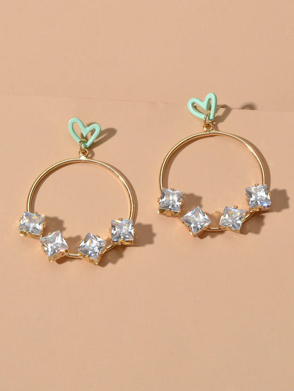 Trendy Simulated Diamond Love Heart Circle Dangle Earrings Nice Collection Gift-3