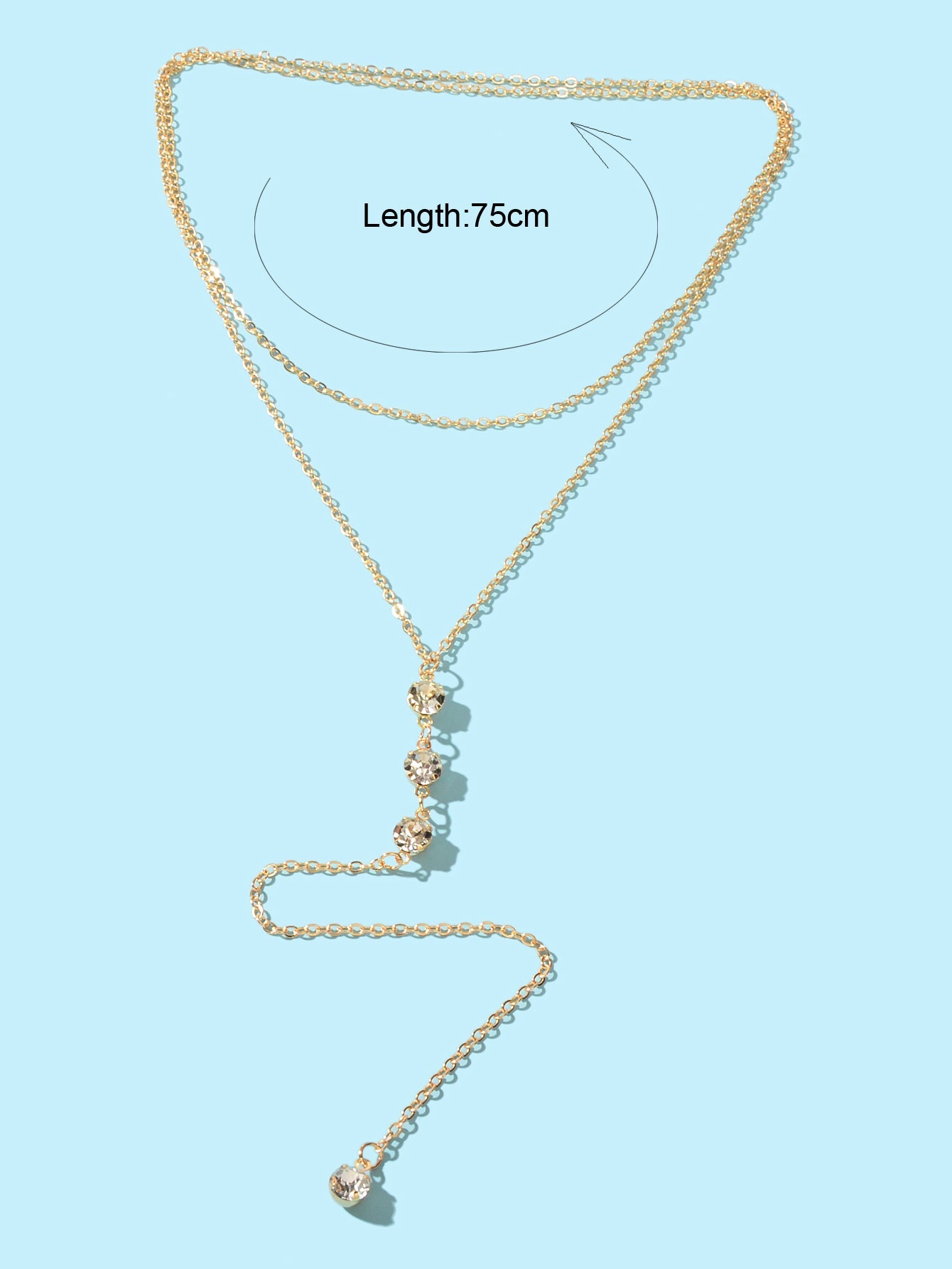 Trendy Double layer Gold Silver Chain Rhinestone Y Style Long Pendant Necklace-3