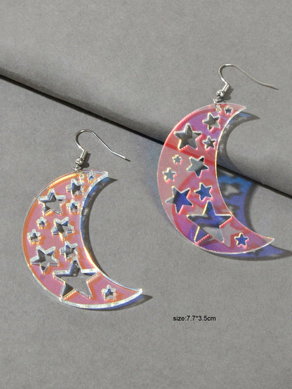 Acrylic Rainbow Colour Moon Star Hook Earrings Stunning Jewellery Gift 1 pair-3