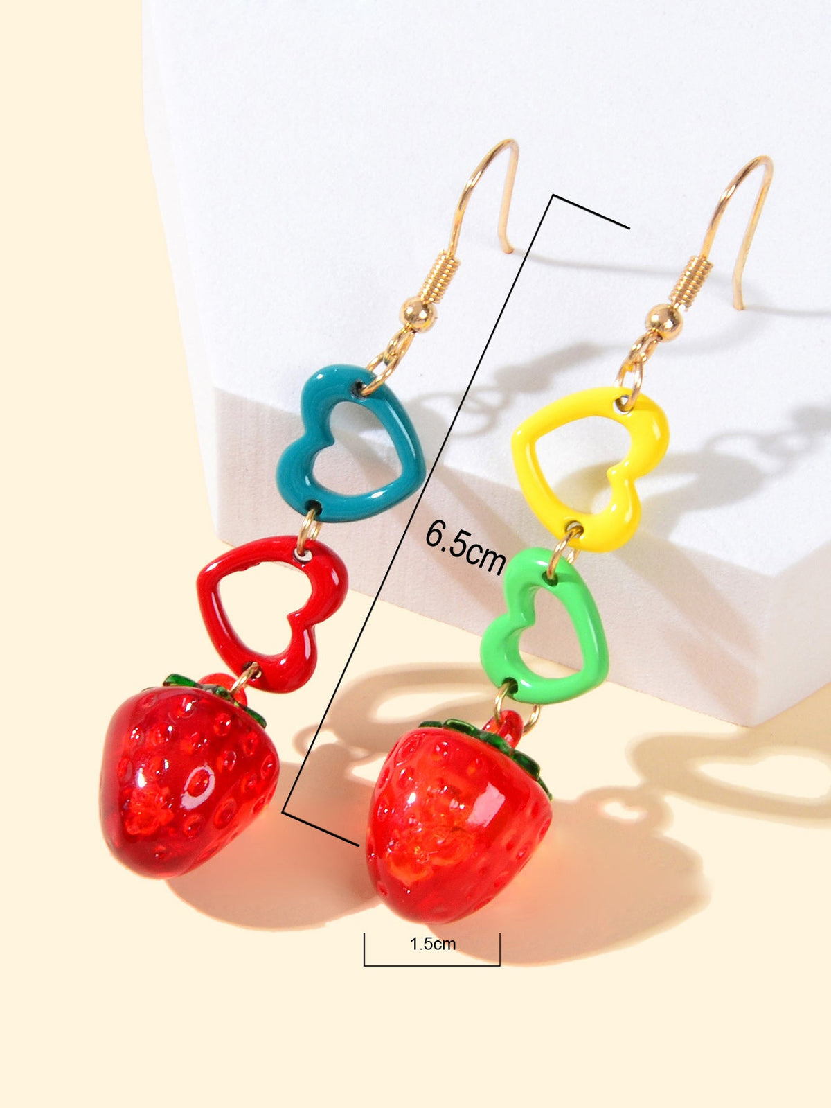Colourful Heart Strawberry Earrings Long Dangle Drop Fruit Jewellery Funky Gift-4