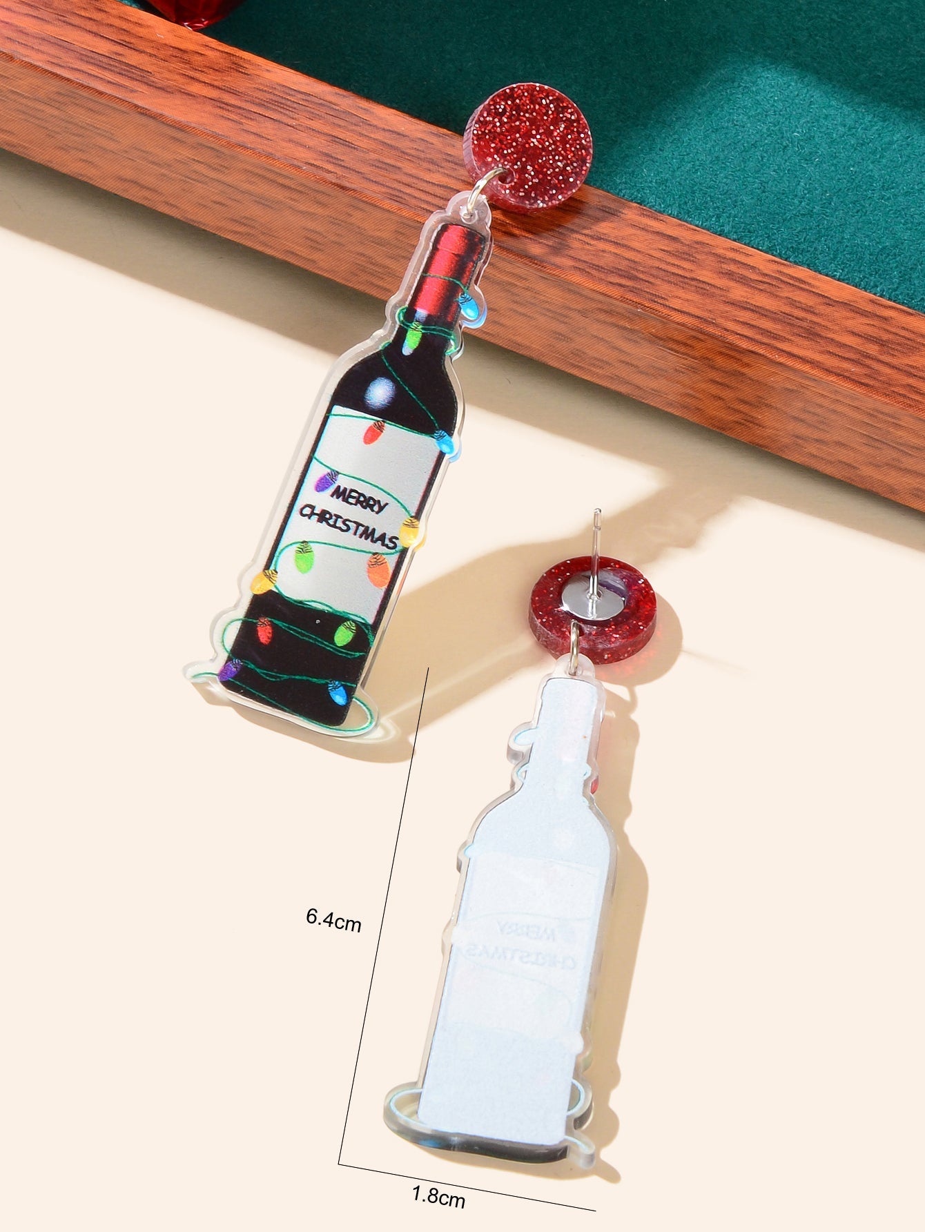 Merry Christmas Festival Jewelry Acrylic Light String Twine Wine Bottle Earrings-3