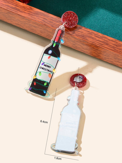 Merry Christmas Festival Jewelry Acrylic Light String Twine Wine Bottle Earrings-3