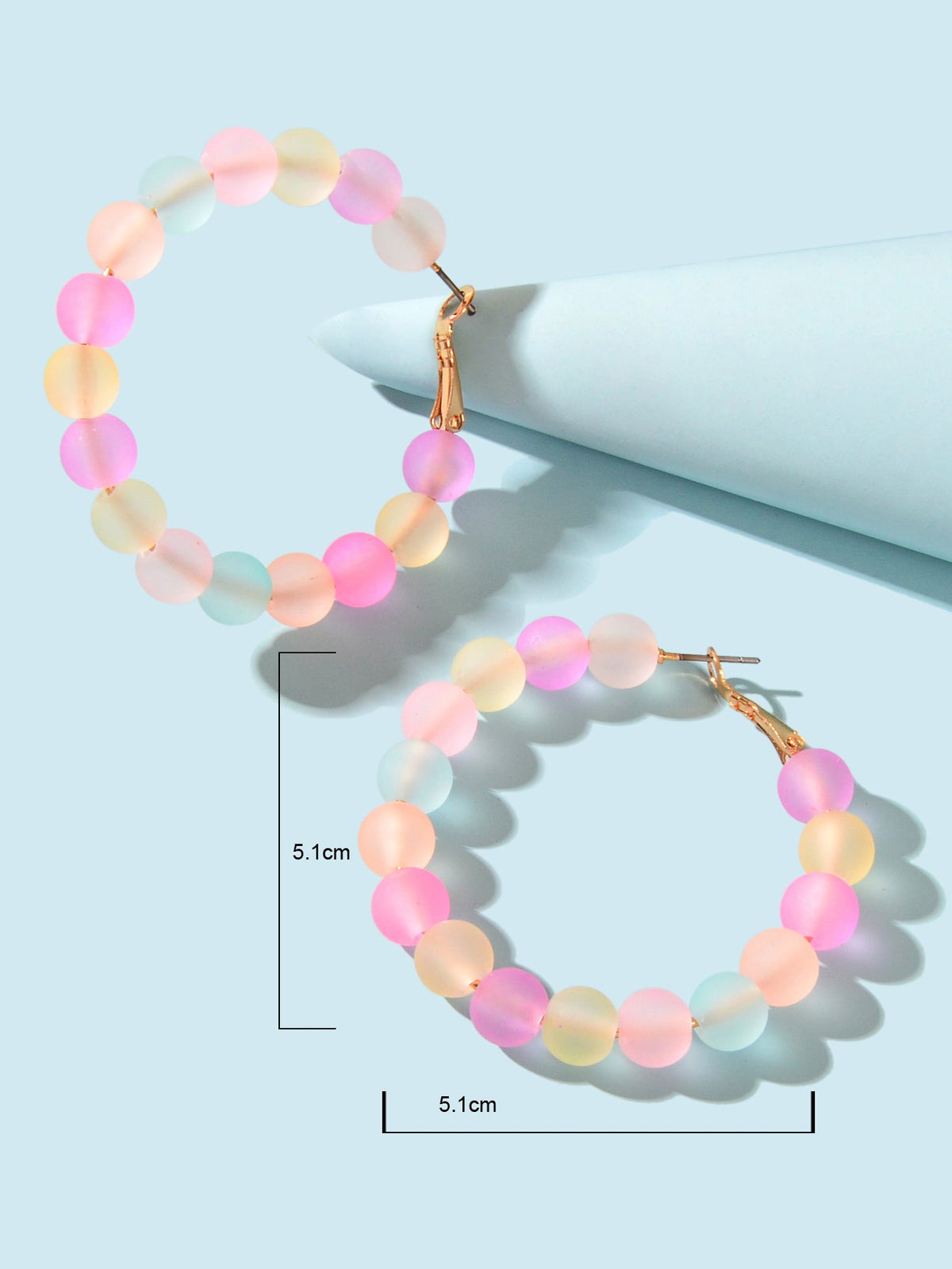 Candy Colour Handmade Acrylic Frosted Beads Circle Hoop Chunky Huggie Earrings-3