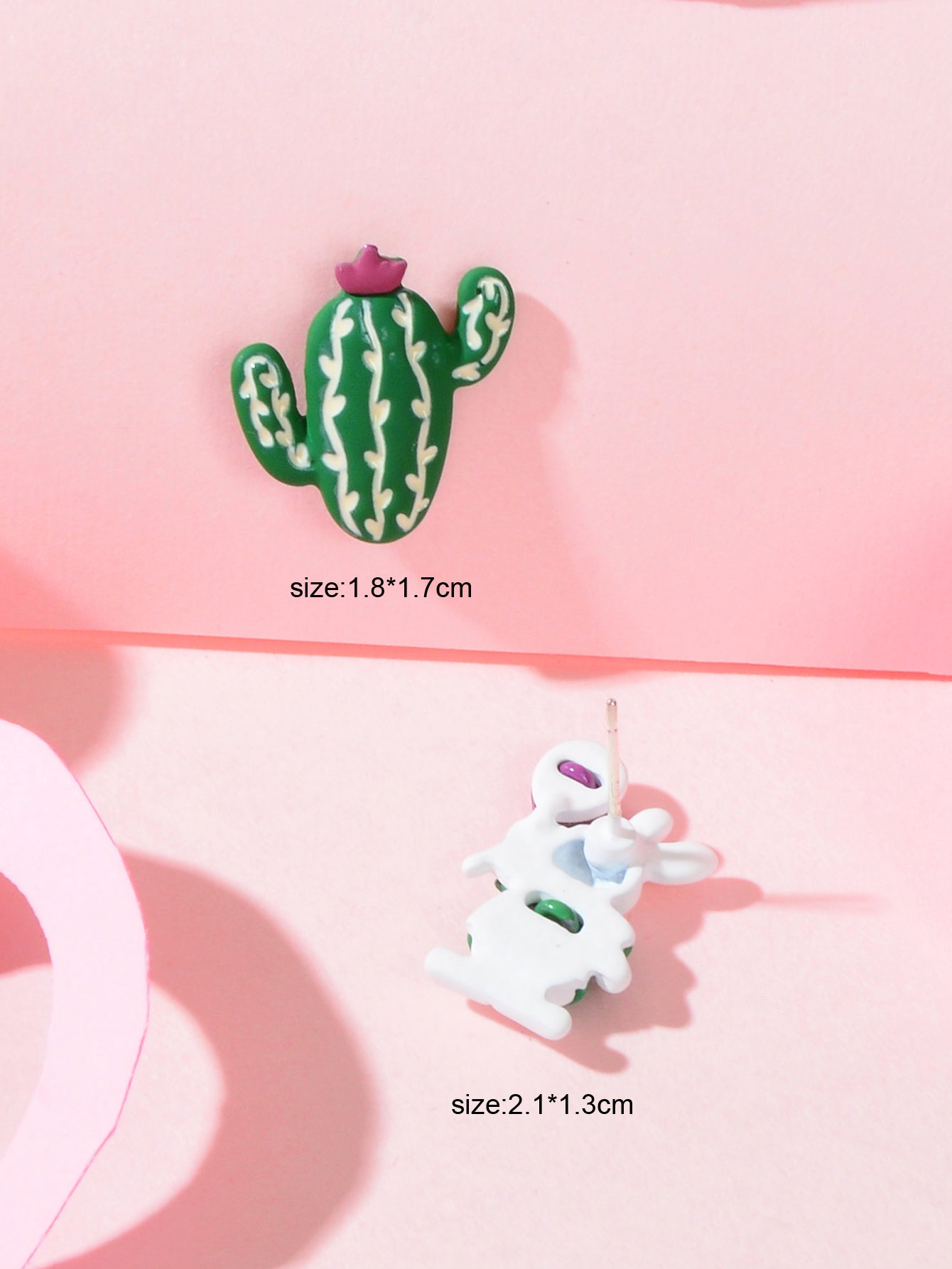 Funny Cartoon Green Cactus Easter Bunny Rabbit Animal Stud Asymmetrical Earrings-3