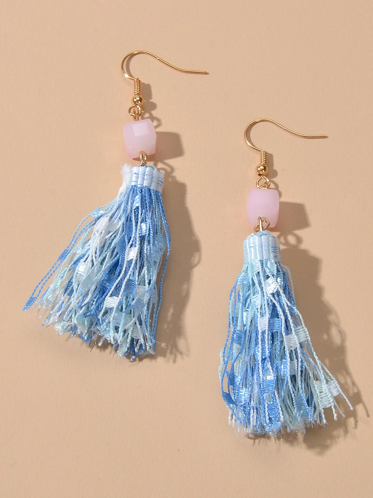Ethnic Traditional Jewellery Pink Beads Rope Tassel Dangle Earrings for Women-3