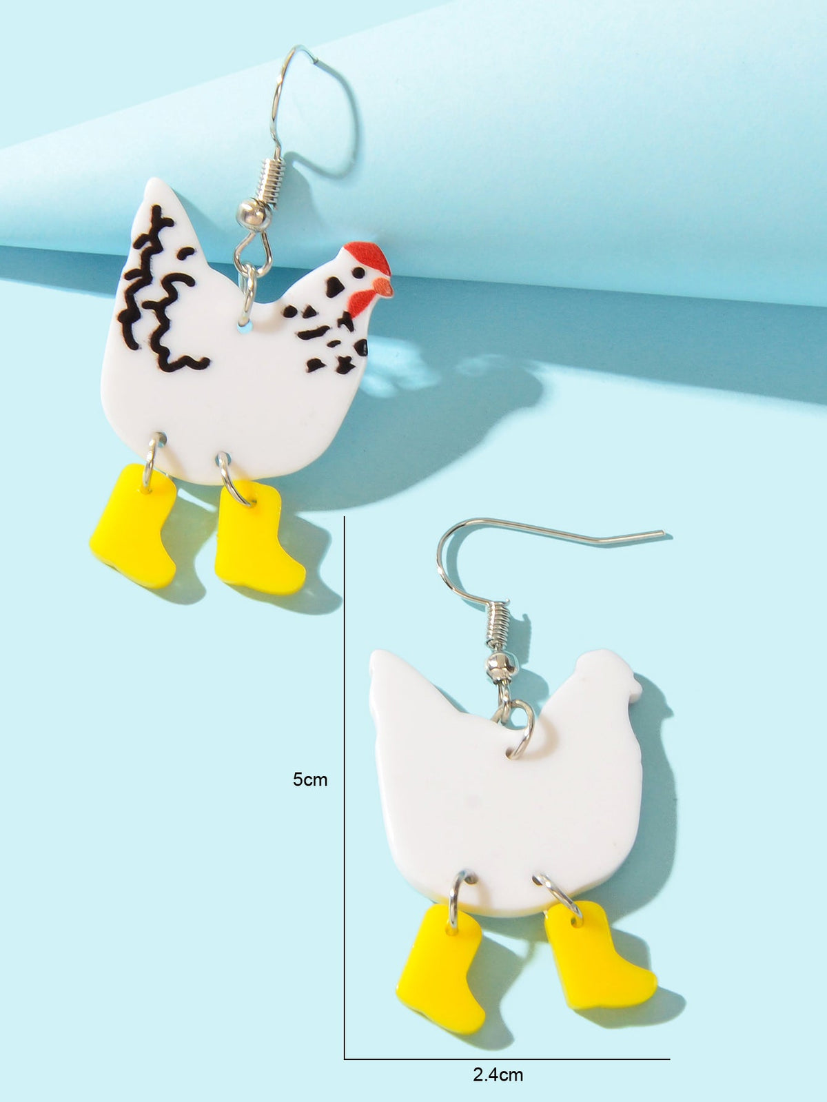 Lovely Cartoon White Acrylic Hen Yellow Boots Dangle Earrings Women Holiday Gift-3