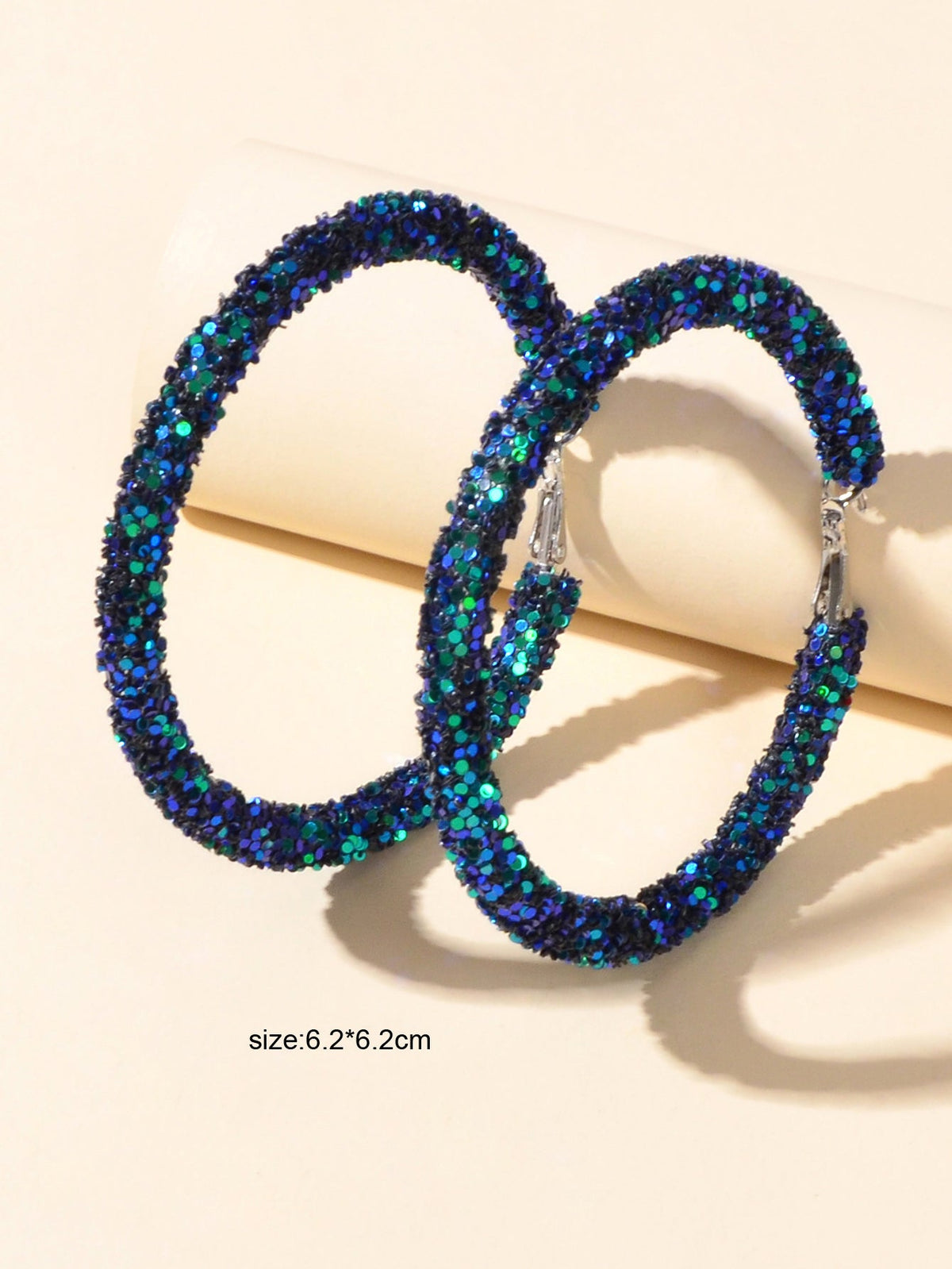 Shining Female Paillettes Green Blue Big Hoop Earrings Girls Party Decoration-3
