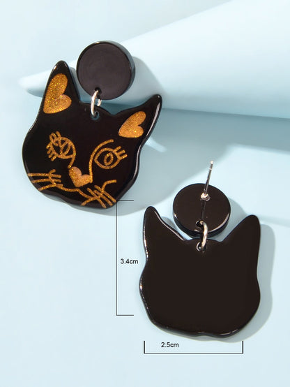 Party Jewellery Gift Black Beige Acrylic Dangle Cute Animal Cartoon Cat Earrings-3