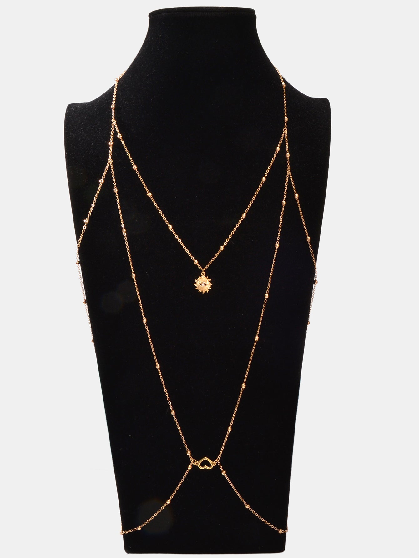 Gold Layered Body Chain Eye Heart Charm Crossover Bra Bikini Beach Body Jewelry-3