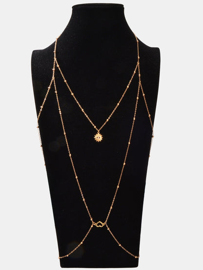 Gold Layered Body Chain Eye Heart Charm Crossover Bra Bikini Beach Body Jewelry-3