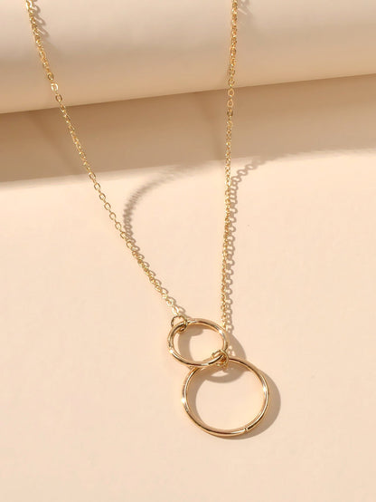 Minimalist Women Accessories Gold Silver Chain Circle Pendant Necklace for Party-3