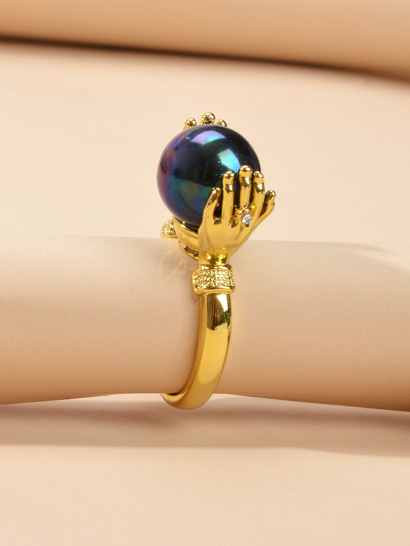 Anniversary Wedding Unique Blue Beads Gold Hand Dome Ring Retro Women Teens Band-3