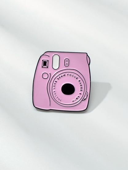 Cute Pink Enamel Camera Metal Backpack Pins Lapel Button Aesthetic Brooch Badge-3
