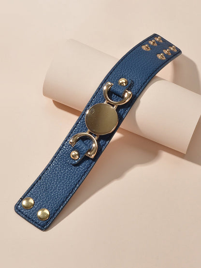 Gold Metal Disc Decor Wide Pu Leather Wrap Bracelet Women Men Wristbands Bangle-3