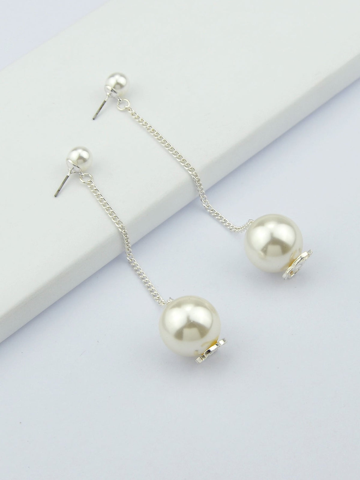 Wedding Jewellery Pearl Gold Silver Long Chain Dangle Earrings Trendy Ear Jacket-3