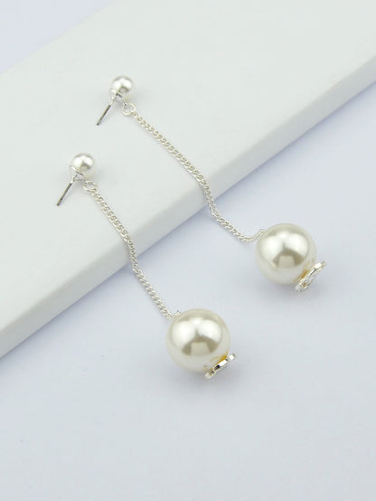 Wedding Jewellery Pearl Gold Silver Long Chain Dangle Earrings Trendy Ear Jacket-3