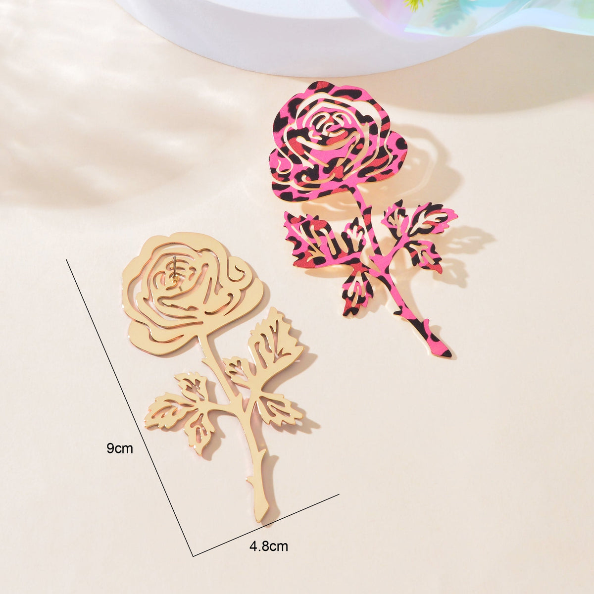 Fashion Preppy Hot Pink Hollow Metal Rose Flower Big Stud Earrings Women Anniversary Prom Jewelry-3