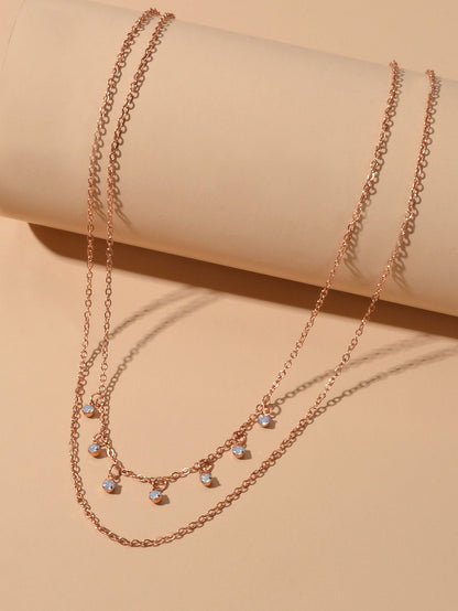 Ladies Jewellery Multi-layer Gold Chain Beads Charm Clavicle Necklace Girls Gift-3