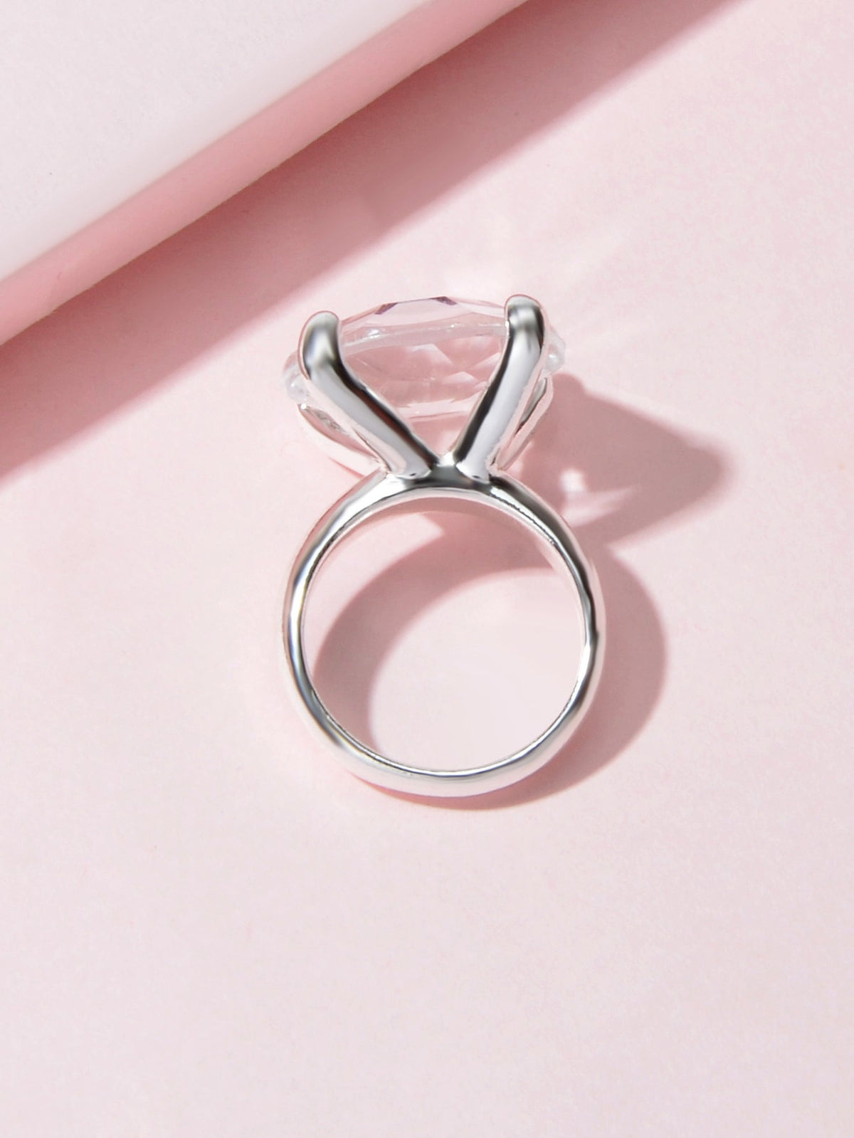 Perfect Engagement Gift Big Transparent Simulated Crystal Finger Ring Women Band-3