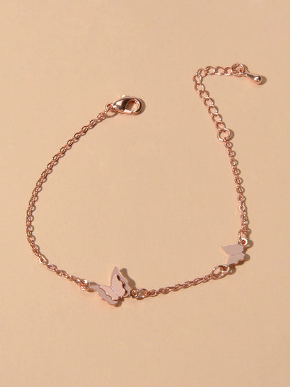 Anniversary Wedding Jewellery Rosegold Chain Butterfly Charm Bracelet Women Gift-3