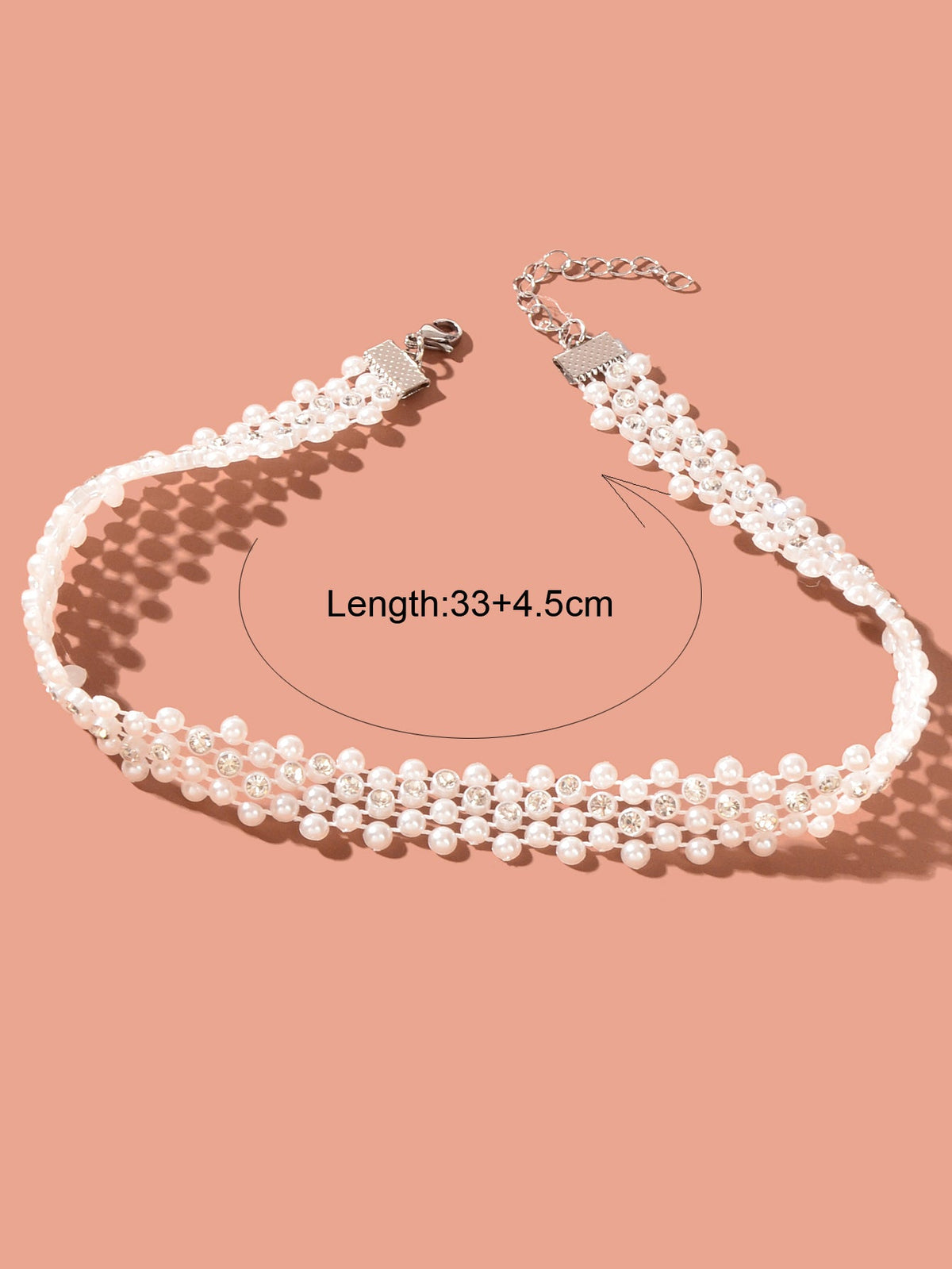 Retro Imitation Pearl Rhinestone Multi-layer Chain Hollow Short Choker Necklace-3