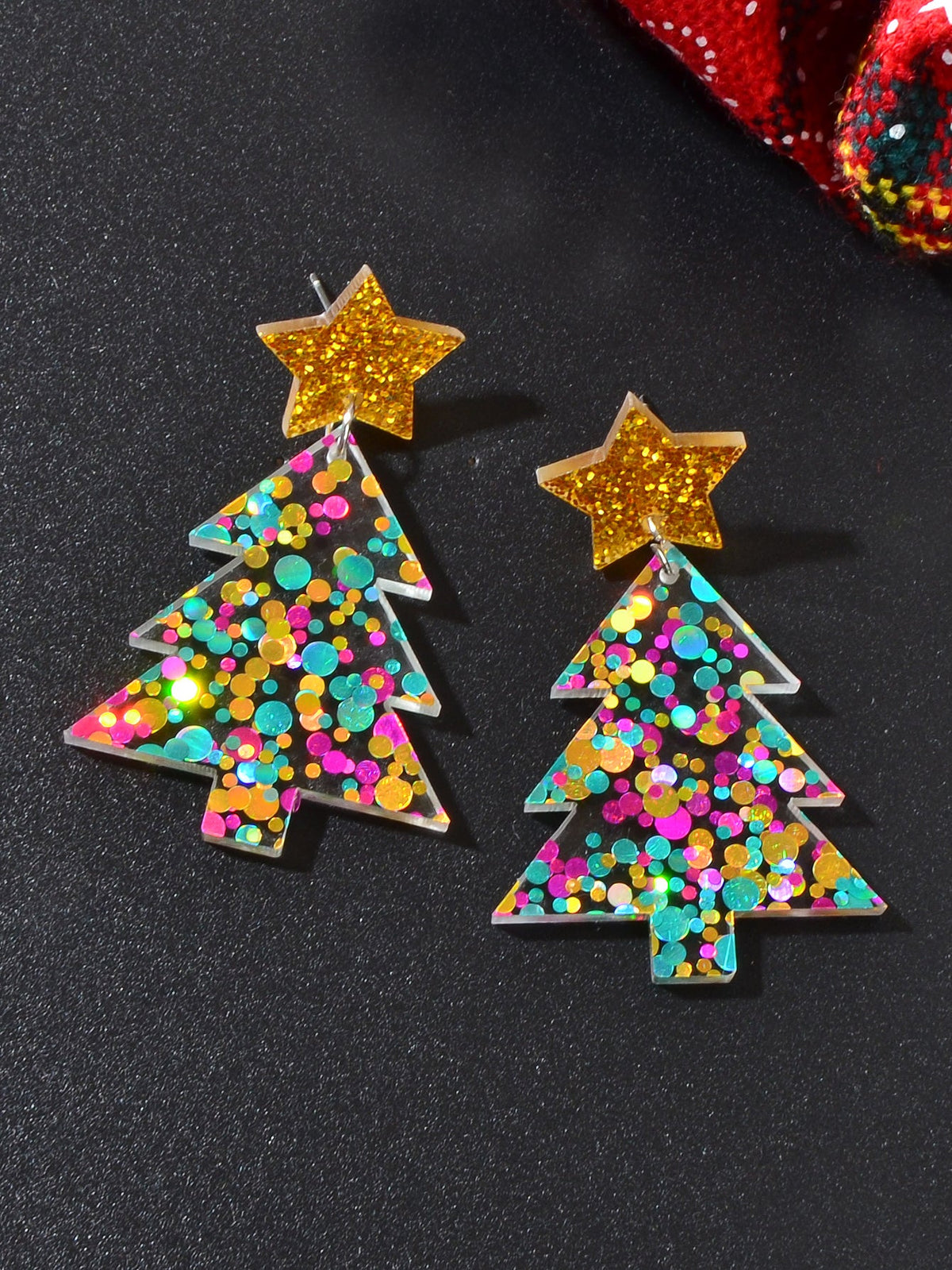 Sparkling Colorful Sequin Star Christmas Tree Dangle Earrings Festival Jewellery-3