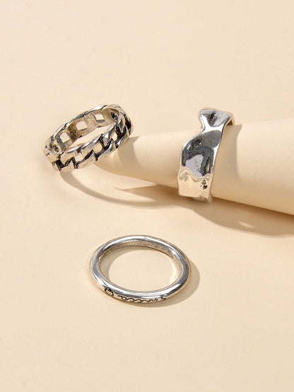 3 pcs Tribal Ethnic Antique Silver Geometric Stackable Multiple Finger Ring Set-3