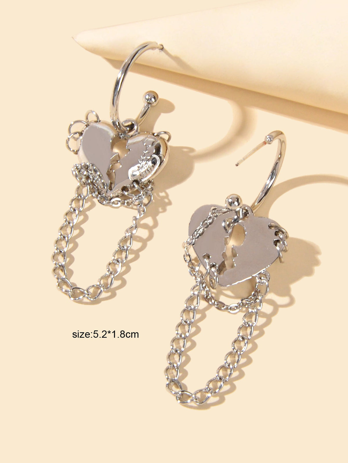 Punk Statement Silver Layered Chain Heart Charm Designer Jewellery Hoop Earrings-3