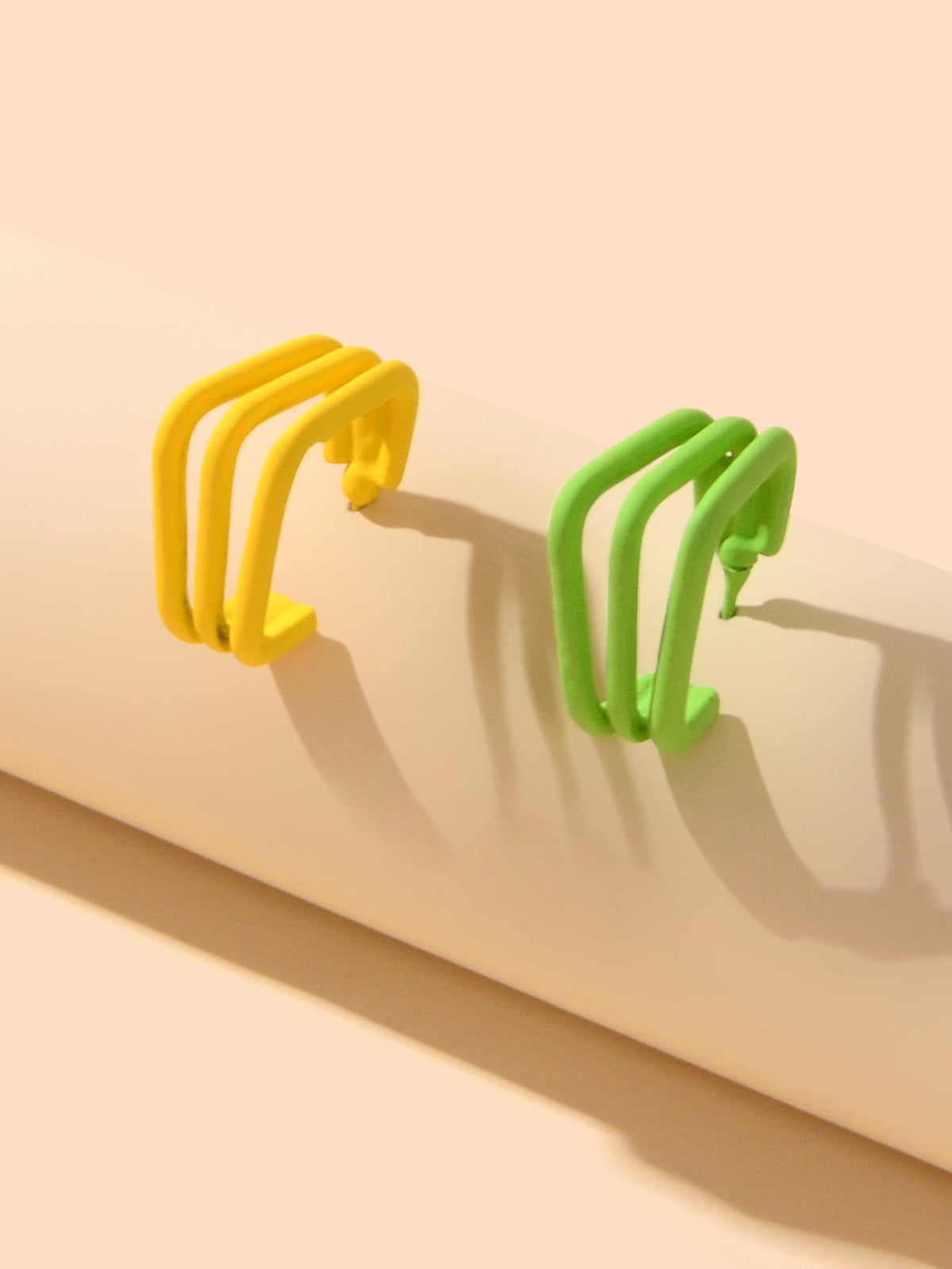 Unique Designer Yellow Green Geometric Personality Asymmetric Hoop Stud Earrings-3