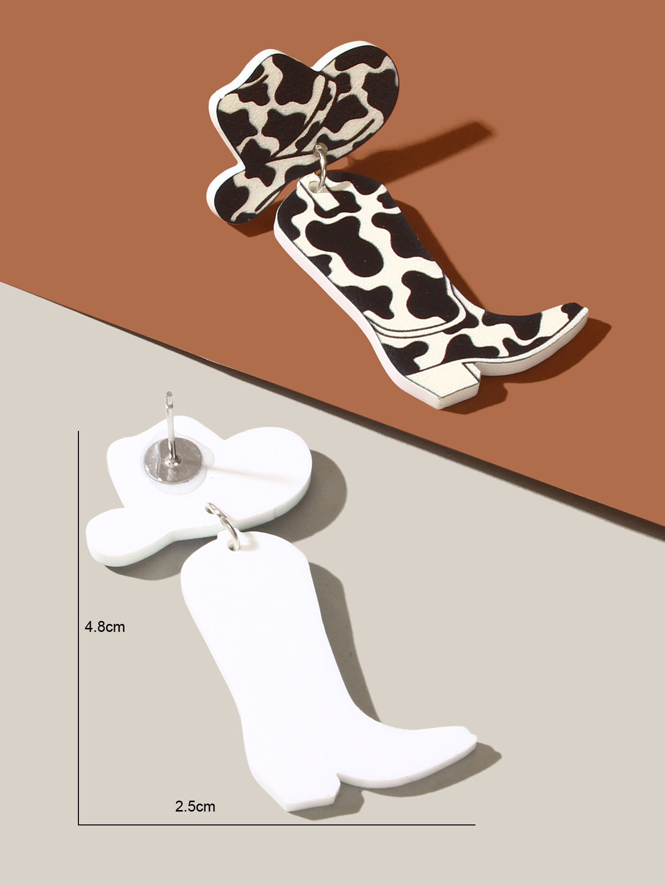 Retro Design Style Cowboy Boots Hats Acrylic Black White Pattern Dangle Earrings-3