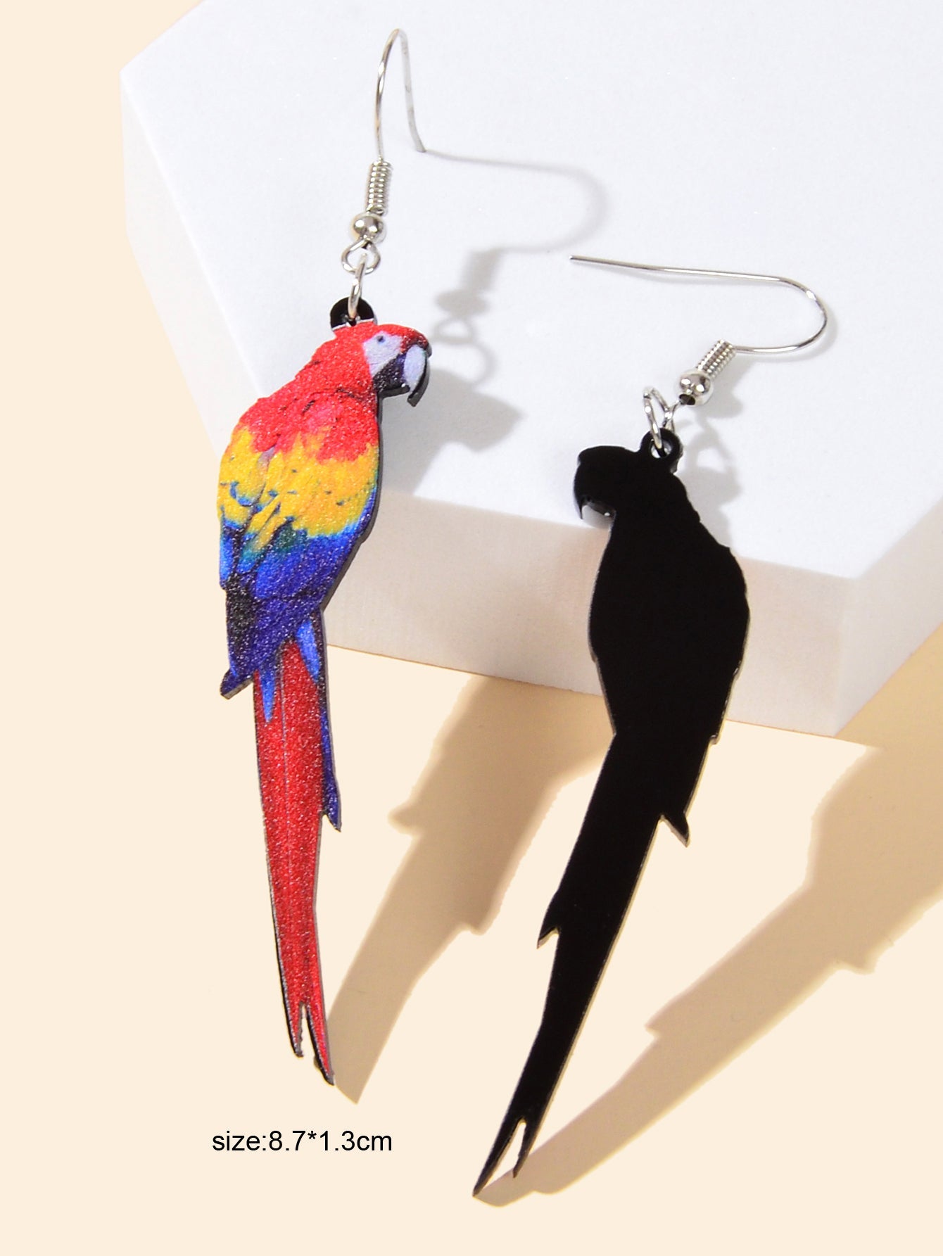 Bohemian Funny Multi-colored Acrylic Parrot Big Dangle Holiday Party Earrings-3