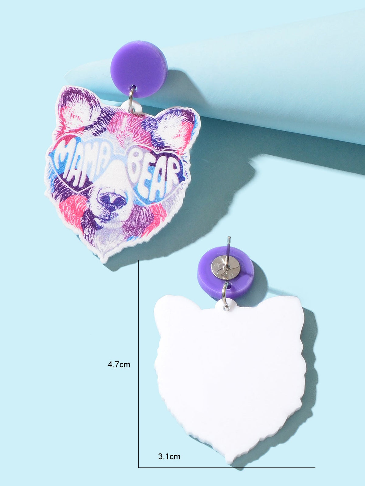 Stylish Purple Acrylic Letter Bear Head Dangle Earrings Women Party Decoration-3