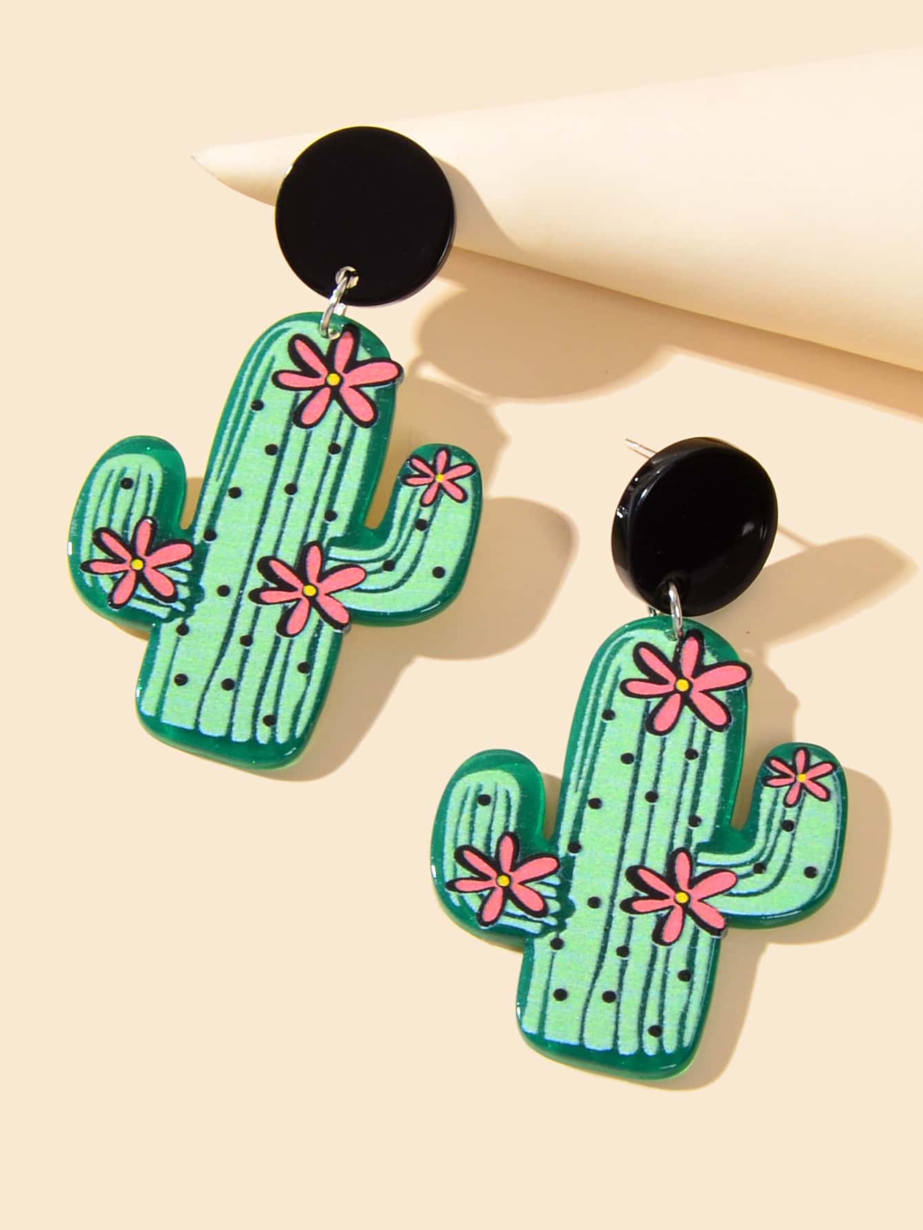 Bohemian Jewelry Cute Green Resin Cactus Dangle Earrings for Women Holiday Party-3